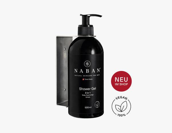 NABAN Duschgel 500ml mit robuster Wandhalterung | Die Schweizer Naturkosmetik mit Stil | 100% natürlich | vegan | Jetzt kaufen! NABAN – Natural Skincare