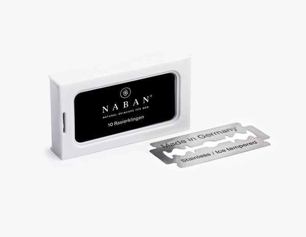 Lames de rasoir de qualité supérieure | NABAN | Acier inoxydable | Revêtement en téflon | 10 lames de rasoir de qualité supérieure dans un distributeur pratique